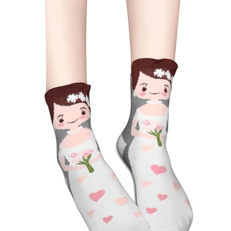 Comfortable Breathable Calf Cotton Socks for Couples Celebrating Love and Affection Cartoon Bride Groom Socks Drop Shipping