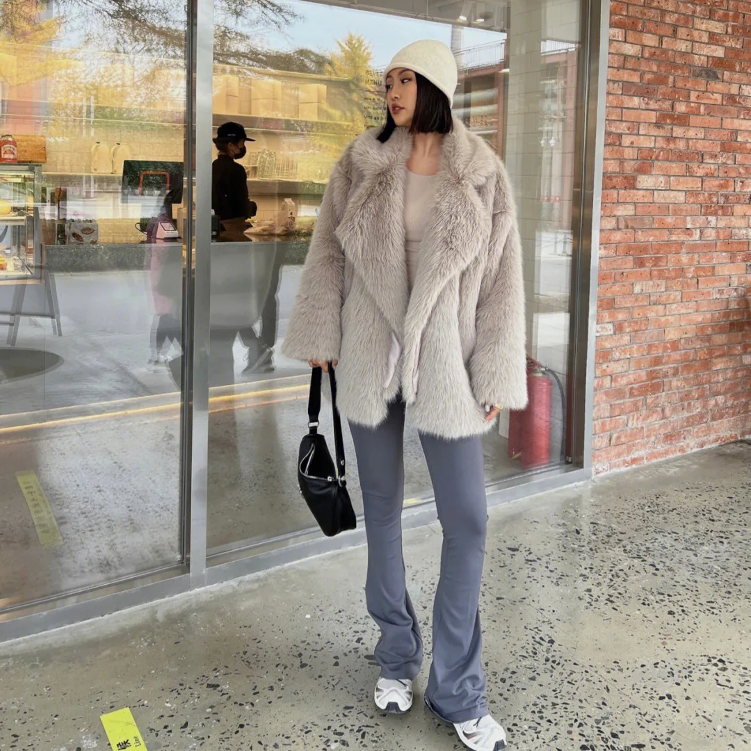 Imitação de cabelo de raposa médio e longo terno gola imitação de pele F ur jaqueta solta de pelúcia