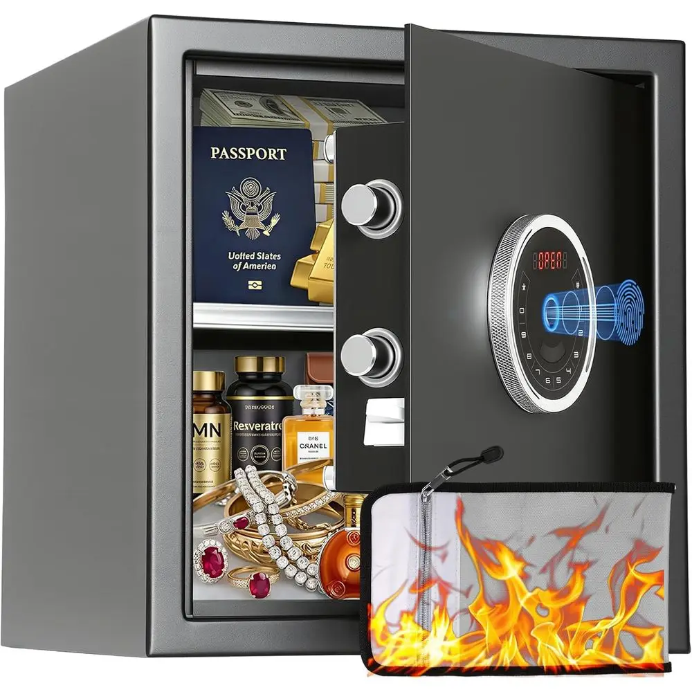 1.5m Biometric Fingerprint Safe with Touch Keypad and Triple Alarm for Home, Office, Hotel