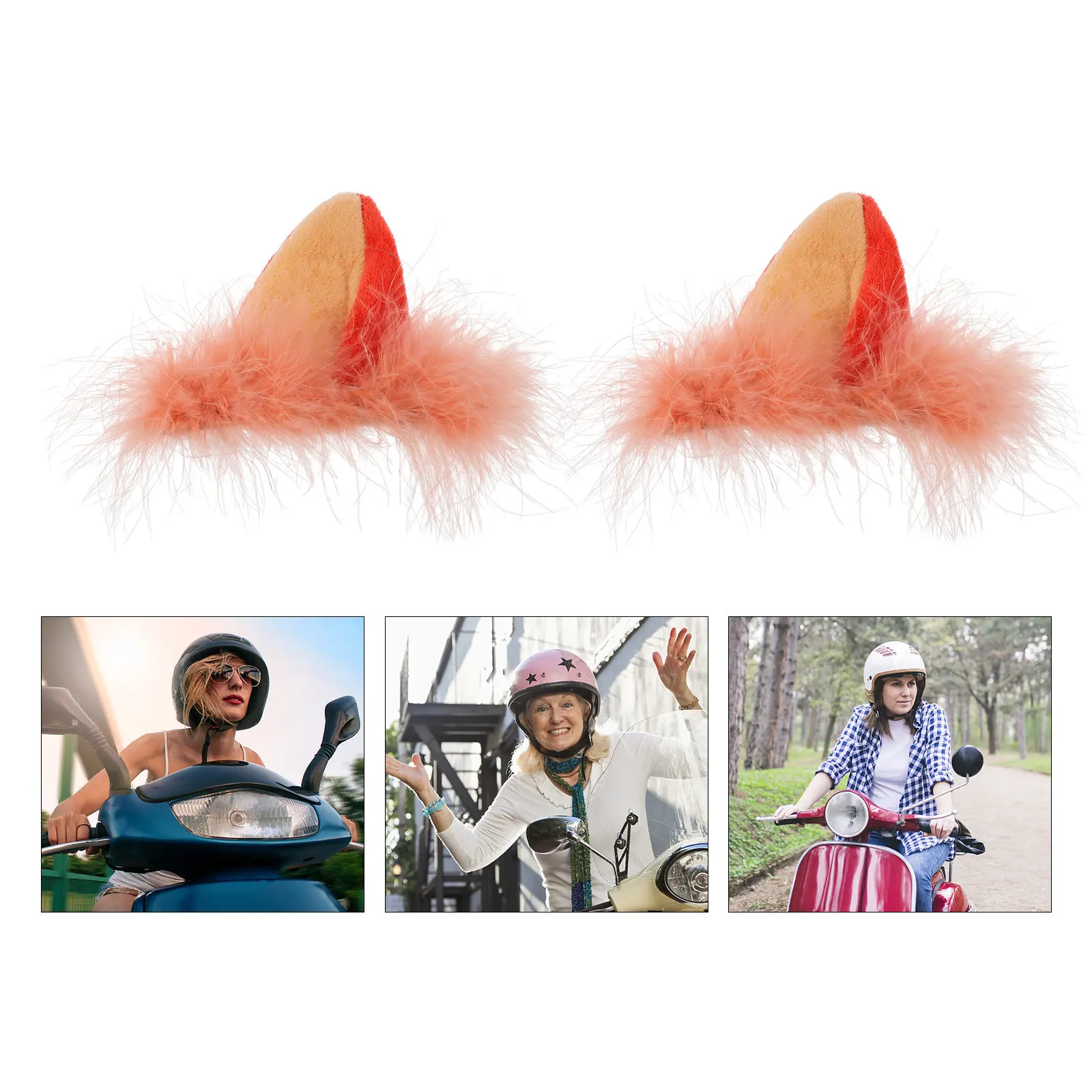 

1 пара привлекательных декоративных лисьих ушек, легко крепятся, с противоскользящим дизайном, для полноразмерных и полуоткрытых шлемов для мотоциклов и скутеров.