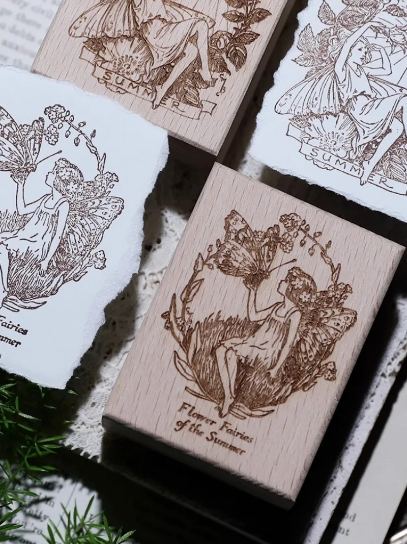 Retro Fairy Flower Girl Mushroom Wooden Rubber Stamp Set DIY Scrapbooking Photo Album Card Making Wood Seal