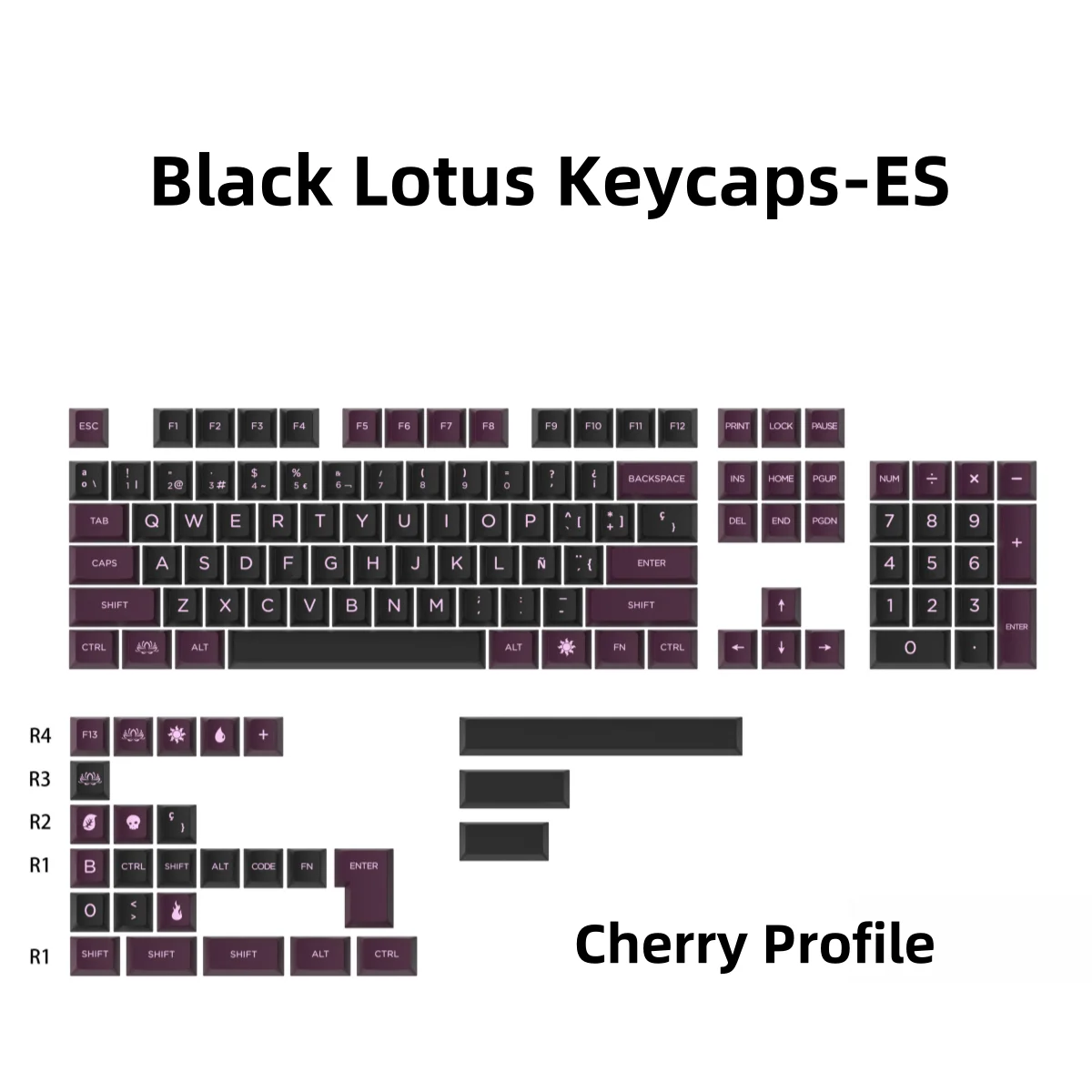 Teclas AZERTY de loto negro, teclas de idioma nórdico español, perfil QWERTZ PBT Cherry, diseño ISO para teclado mecánico MX