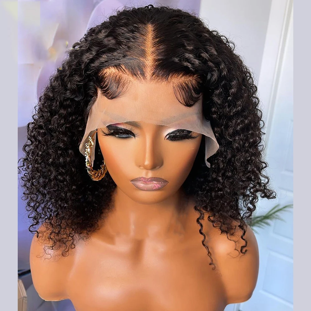 

Soft Short Bob Kinky Curly Long 180% Density Lace Front Wig For Black Women Babyhair Preplucked Natural Hairline Glueless Daily