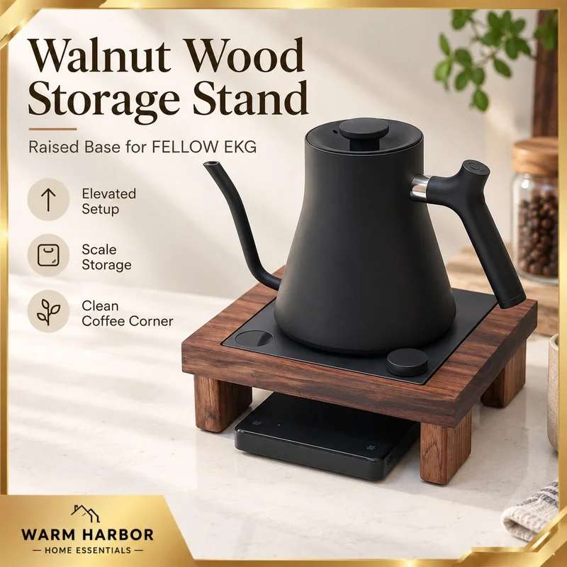 Fellow Ekg Temperature Control Pour Over Kettle Raised Base Walnut Wood Storage Stand Coffee Brewing Organizer Barista Accessory
