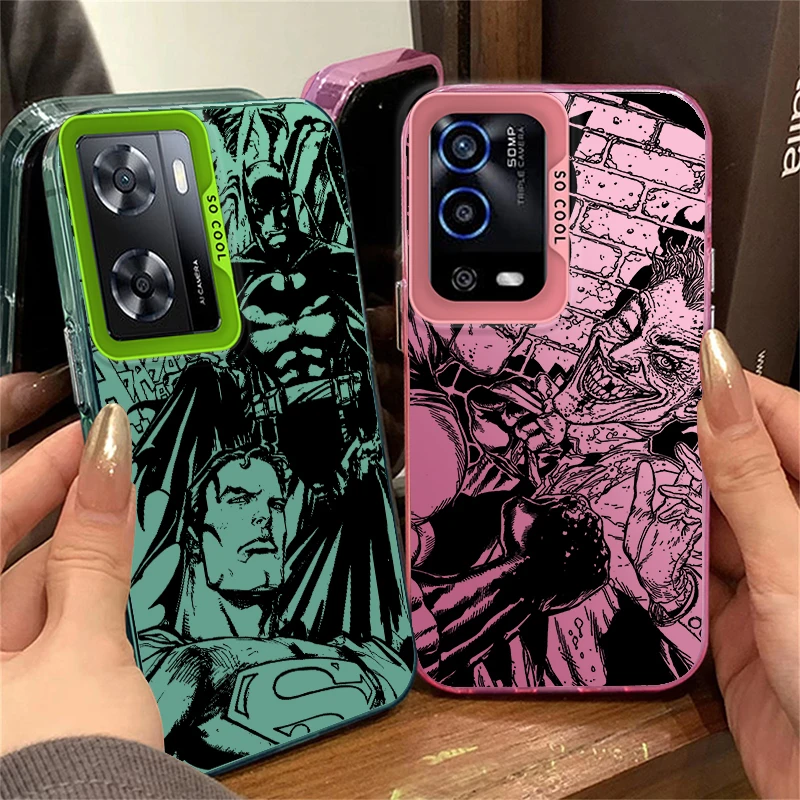 Black B-atmans Superman Joker For OPPO Reno A98 A78 A76 A74 A58 8T 7Z 7 6 Pro 2020 4G 5G Fashion Colorful Silver Phone Case