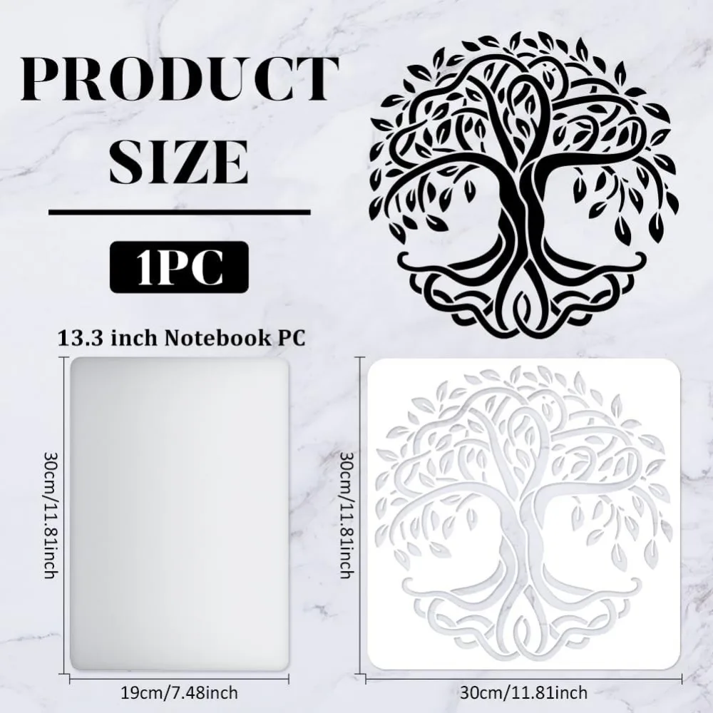 Tree of Life Stencils Tree Life Pattern Decoration Template 12x12 Inch Plastic Tree Drawing Painting Stencil Square Reusable