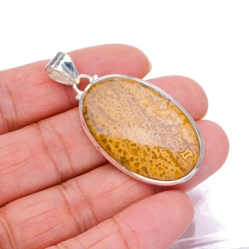 

StarGems Natural Ocean Jasper Handmade 925 Sterling Silver Pendant 2" F6531