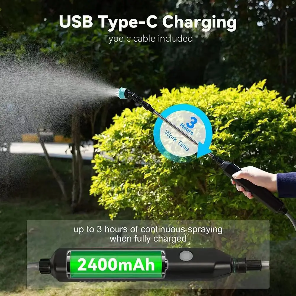 Strumento di irrigazione per spruzzatore elettrico portatile USB 2400mah manico telescopico ricaricabile con 3 ugelli per impianto da giardino