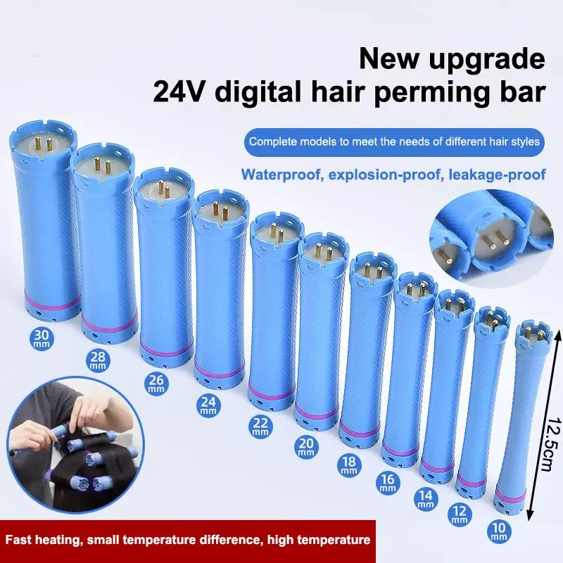 125mm 24V Digital Hair Hot Perm Rods Wavy Hair Maker Electric Heated Curlers Bars Rollers Hair Salon Barber Curling Spiral Hair