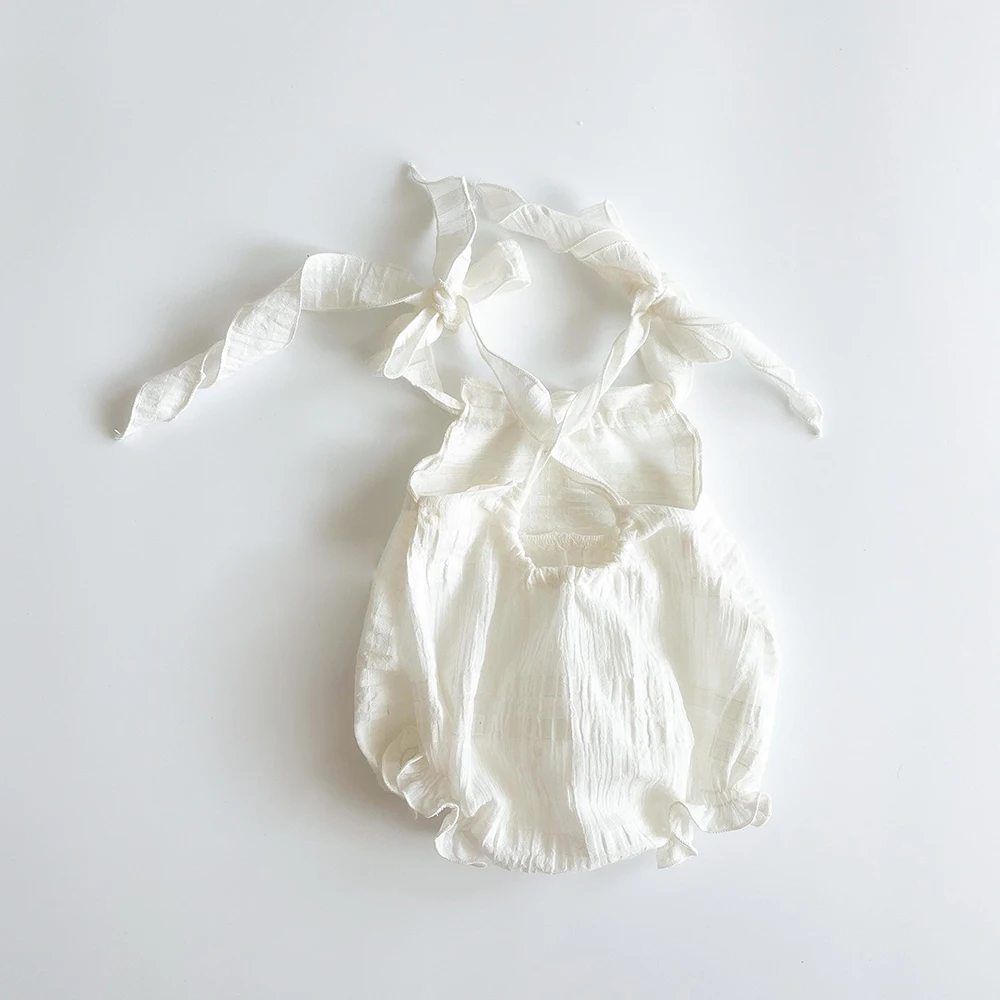 Newborn Photography Romper White Ruffled Tie Strap Baby Photo Props Soft Newborn Photo Outfit for Studio Shoot