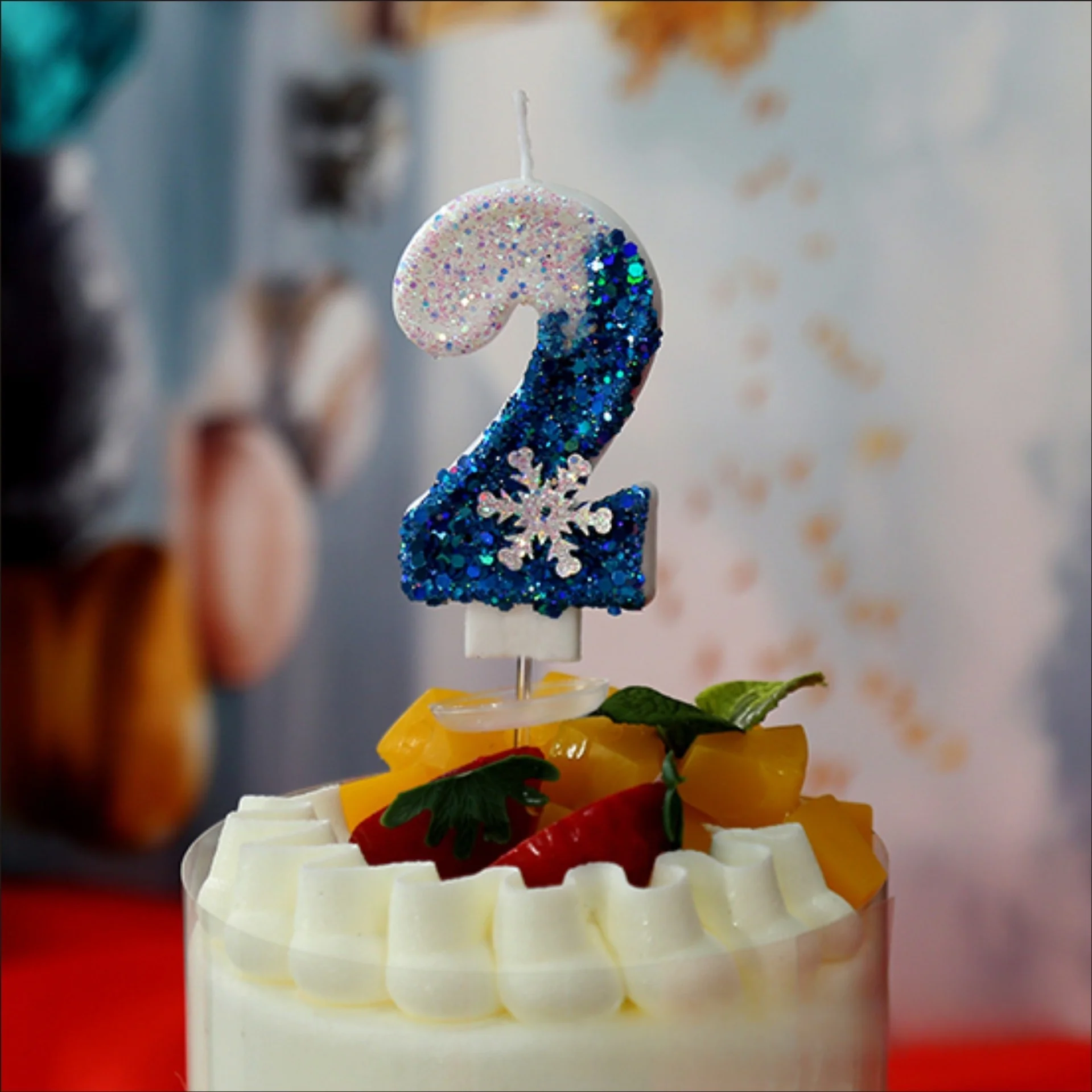 Frozen Birthday Candles 0-9 Number Glitter Blue Snowflake Cake Candle Kids Girls Birthday Party Cake Topper Decoration Supplies