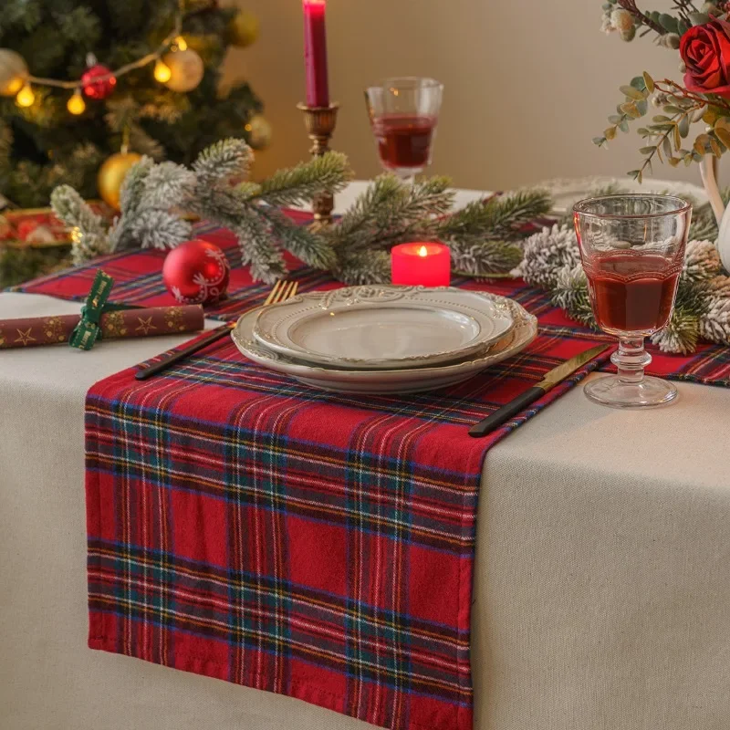 Napperons de table de Noël en tartan rouge doux, plaid, serviettes de gril, cuisine décorative, fête, décoration de la maison, 4 pièces