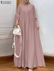 FZANZEA ashion Women Long Sleeve Muslim Maxi Long Dress Autumn Dubai Turkey Abaya Hijab Sundress Islamic Clothing Robe Femme