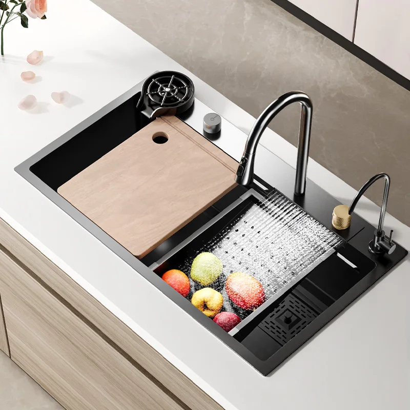 #Large single sink, thickened SUS304 stainless steel kitchen, vegetable basin, bowl table, middle and lower basin