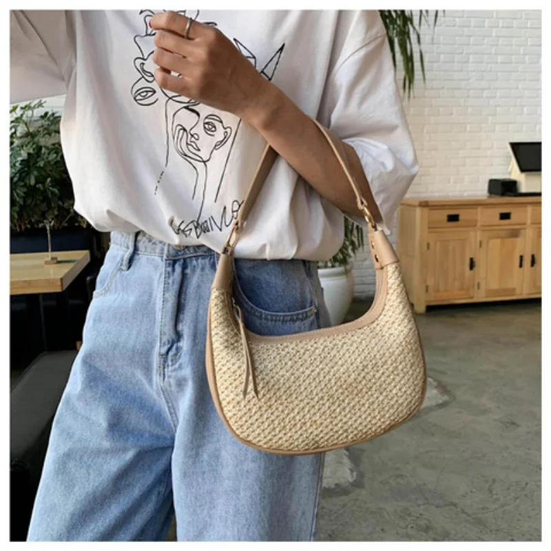 Straw Underarm Bag Leisure Holiday Shoulder Bag Women\'s Bag New Niche High-grade Fashion Elegant Crossbody Bag