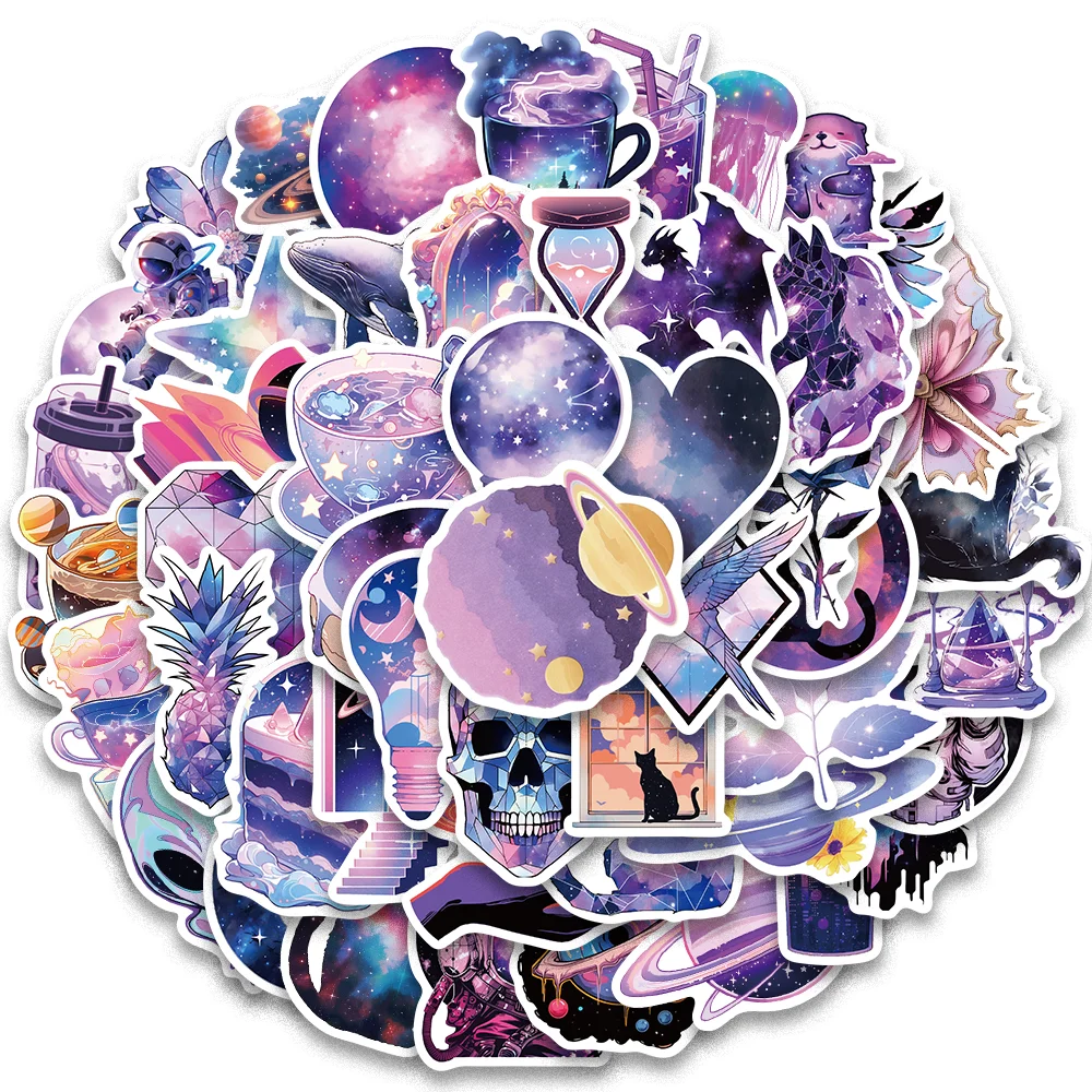 50pcs Carton Purple Cosmic Galaxy stickers for Phone Case Skateboard Laptop Guitar Motorcycle Helmet Waterproof Decoration Decal