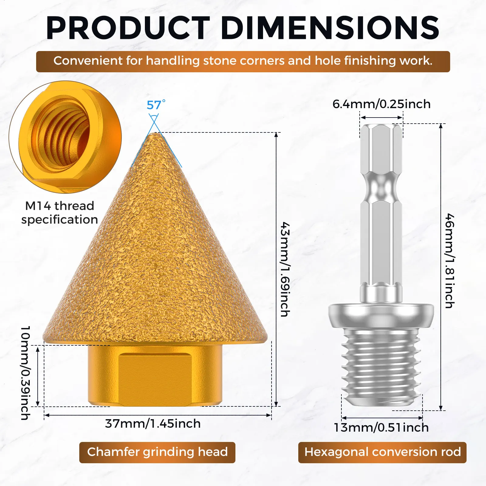 M14 Thread Diamond Beveling Chamfer Bit Wear Resistant Cone Punching Expanding Drill Bit Grinding Wheel Ceramic Tile Chamferer