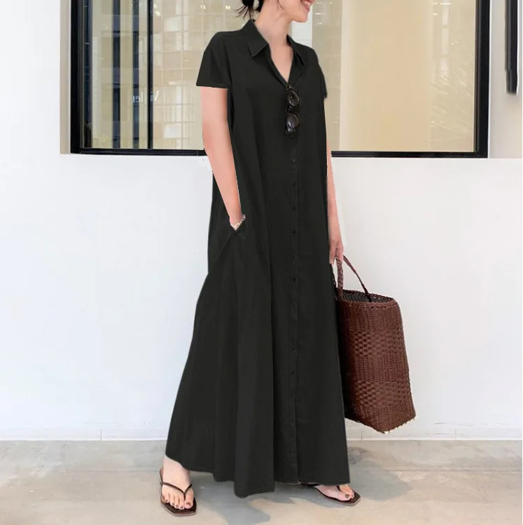 Sommer neue Hemd kleider für Frauen Mode lose Kurzarm Vintage Robe weibliche lässige Streetwear langes Kleid große Größe 5xl