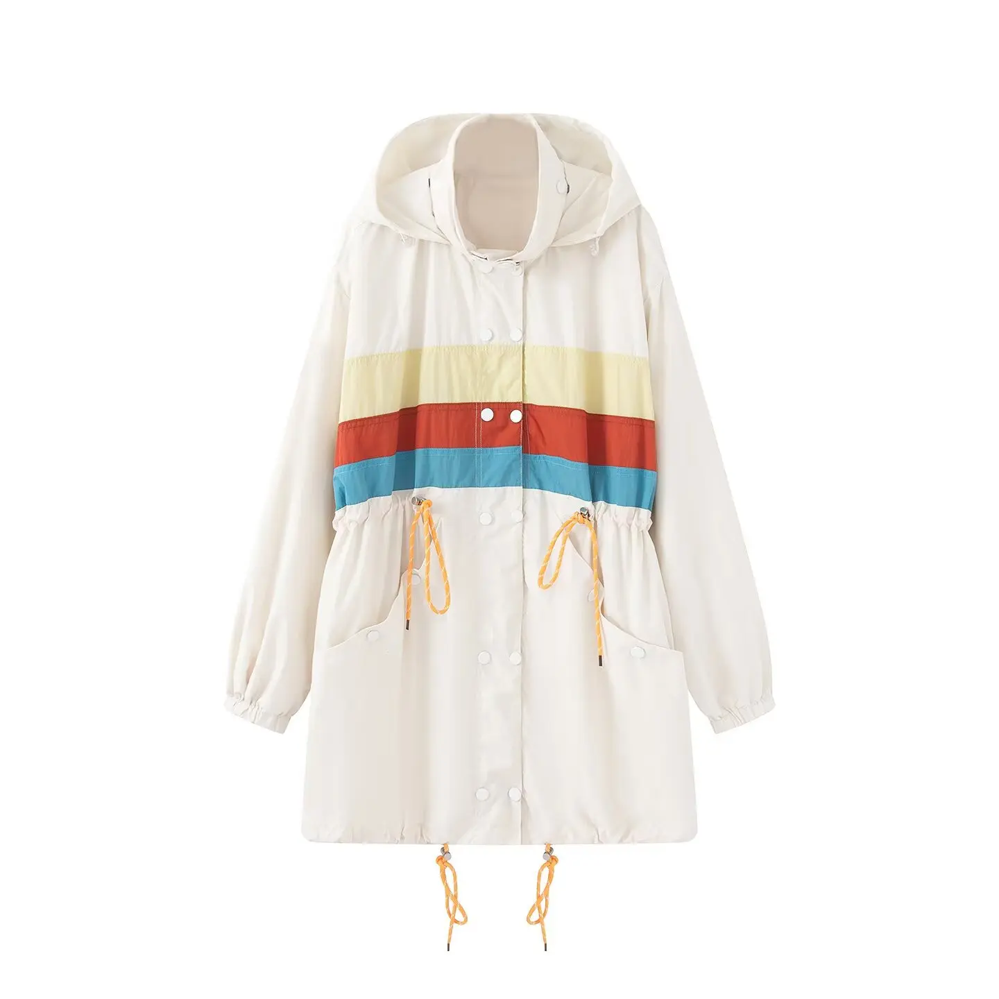 Willshela Women Fashion Patchwork Striped Lace Up Double Breasted Coats Vintage Hooded Neck Long Sleeve Female Chic Lady Outfits