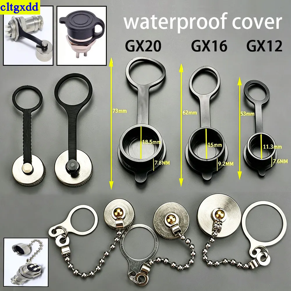 Cltgxdd 2-5 Piece GX12 GX16 GX20 Aviation Connector Plug Cover Metal/Rubber/Chain Waterproof and Dustproof Round Protective Cove