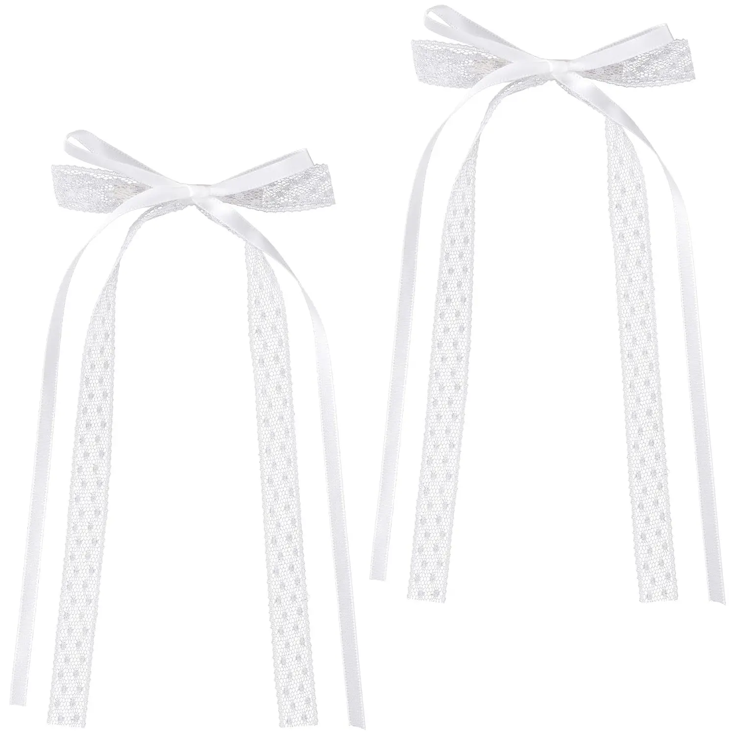 

2Pcs White Lace Bow Hair Clips Cute Coquette Bowknot Barrettes for Women Wedding Prom Accessories