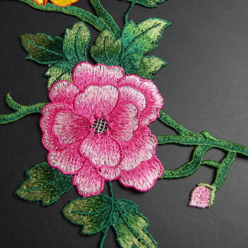 1 Piece Colorful Flower Applique 29*42 CM Sew on Patch Embroidery Peony for Cheongsam Bags Big Size DIY Decoration Accessories