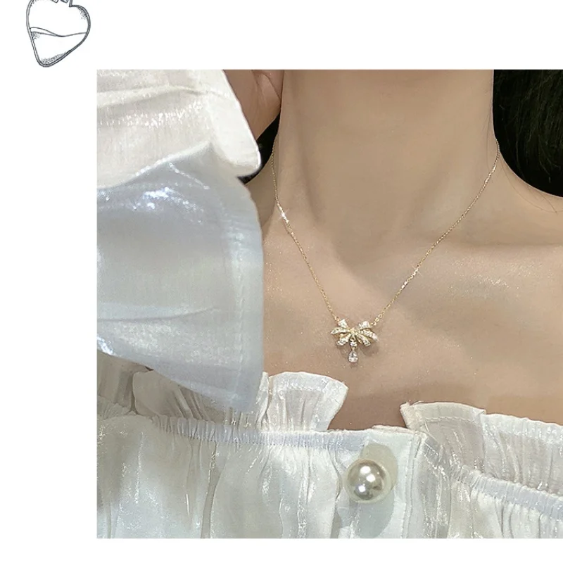 Fairy Tears s925 sterling silver bow necklace for women high-end design