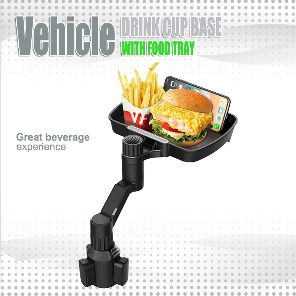 Vehicle Small Dining Table Holder Adjustable Drink Cup Base with Food Tray Co-Pilot Catch-Up Bracket