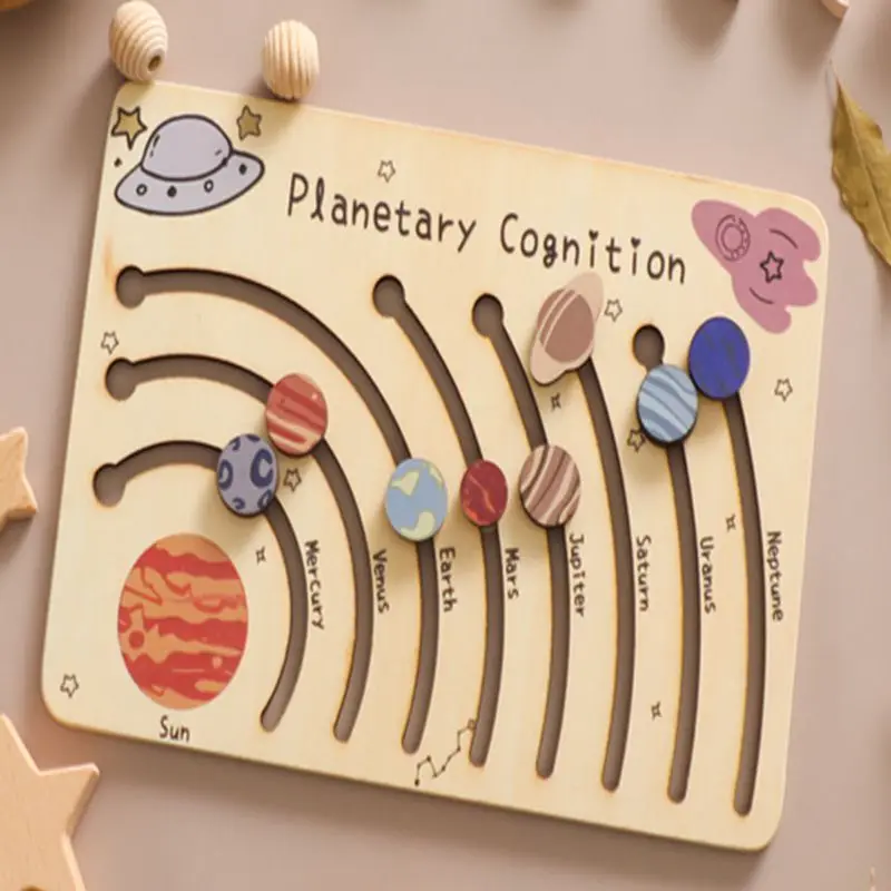 

Wooden Galactic Cognition Plate Toys Movable Orbital Wooden Galaxy Cognition Playboard Baby Learning Interactive Game Toys Gifts