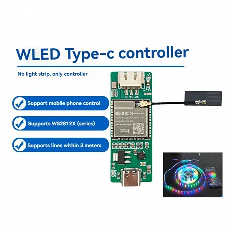 WLED Controller USB Typec CH343 Download WLED Firmware Supported Lamp Beads WS2812X (Series), Etc WLED Can Support Only-DTD2