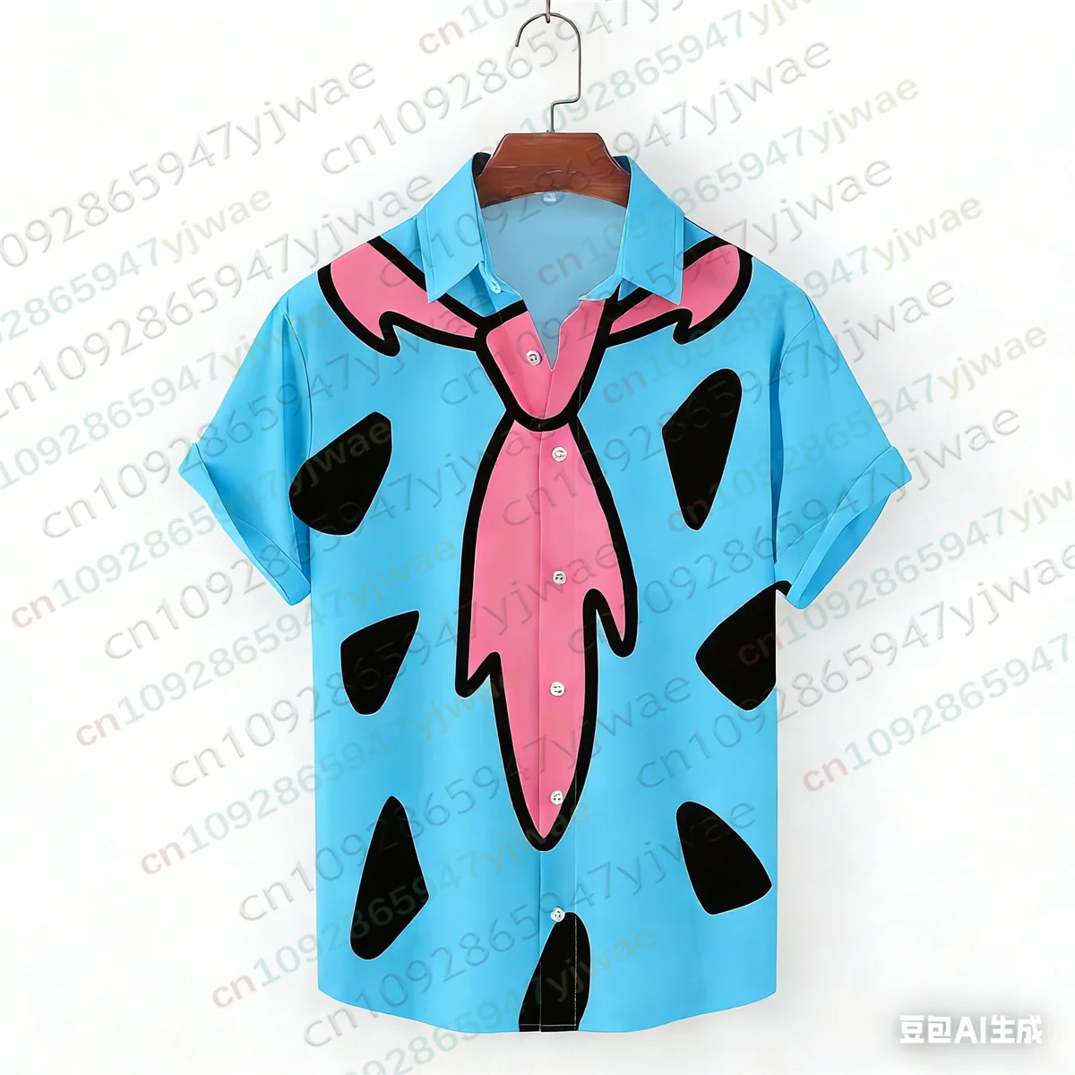 The Flintstones Krawatte Geometrisches Grafik-Shirt Modische Hawaiihemden Knopf-Top Sommer Streetwear Mode Damenkleidung T-Shirt – Detail 8