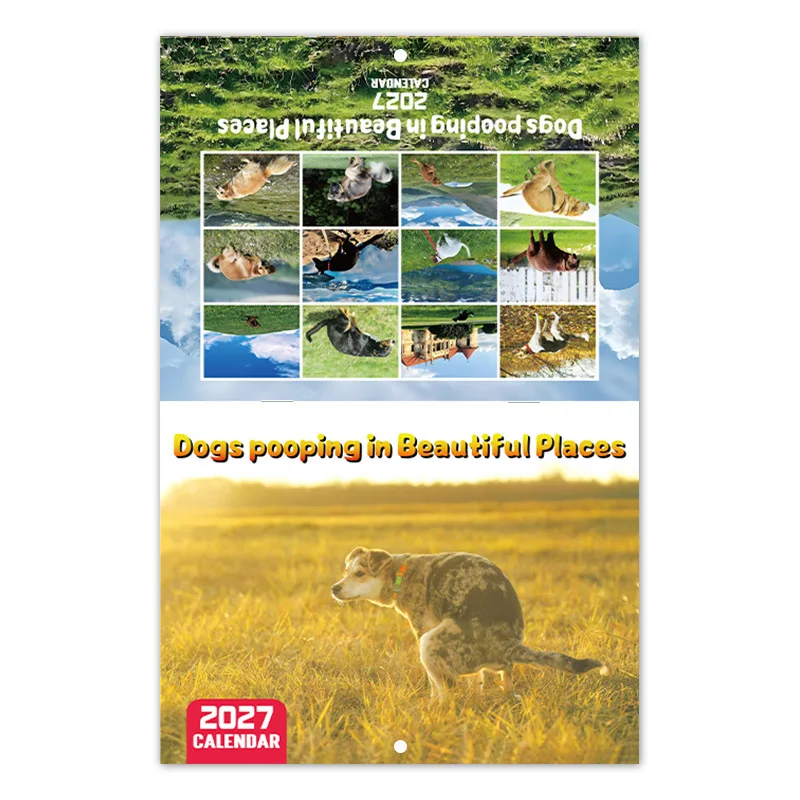 2027 Funny Dog Wall Calendar Dogs Pooping in Beautiful Places Novelty Gag Gift for Dog Lovers Home Office Wall Deco