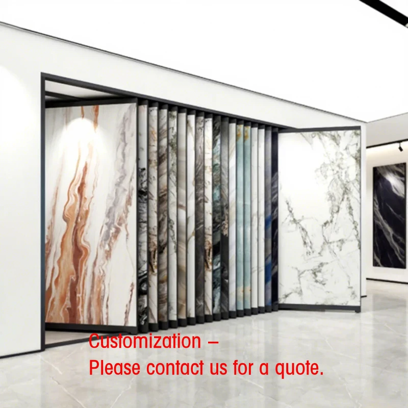 custom.Custom Size High Load-Bearing Capacity Slanted Pull-Out Sliding PVC Marble Panel Stone Tile Display Stand Rack Showro