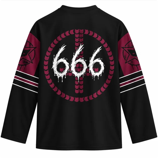 Gothic Black Cat Graphic Ice Hockey Jersey Long Sleeve V-neck Shirt Men Women Dark Punk Metal Streetwear Halloween Top