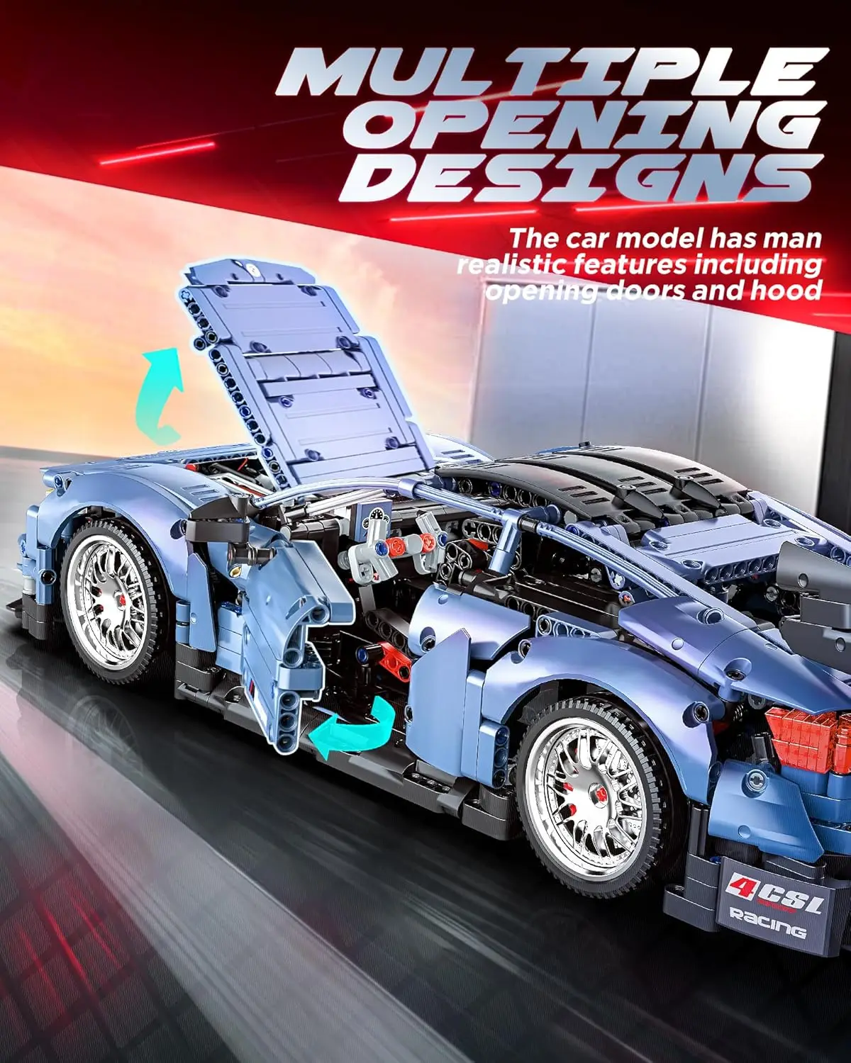 Sportwagenbouwset, schaal 1:10 M4 race-technische auto voor volwassenen Verzamelauto's ingesteld om te bouwen, bouwen en weergavemodel voor