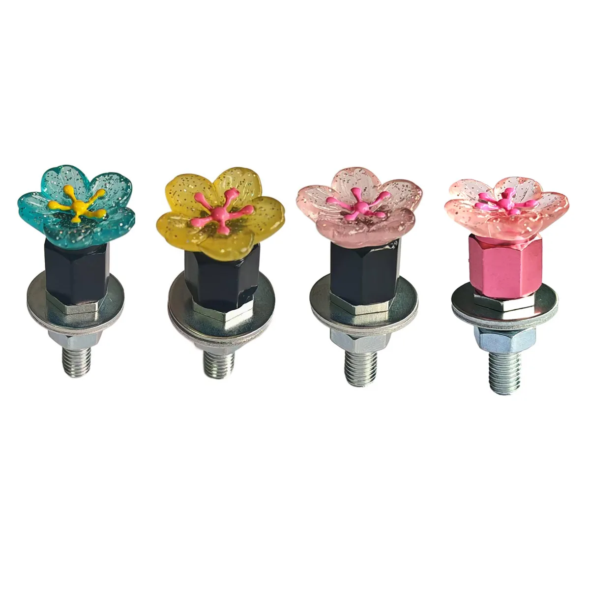 

4PCS Flower Design License Plate Screw Covers - Decorative Frame Bolt Kit for Car & Motorcycle