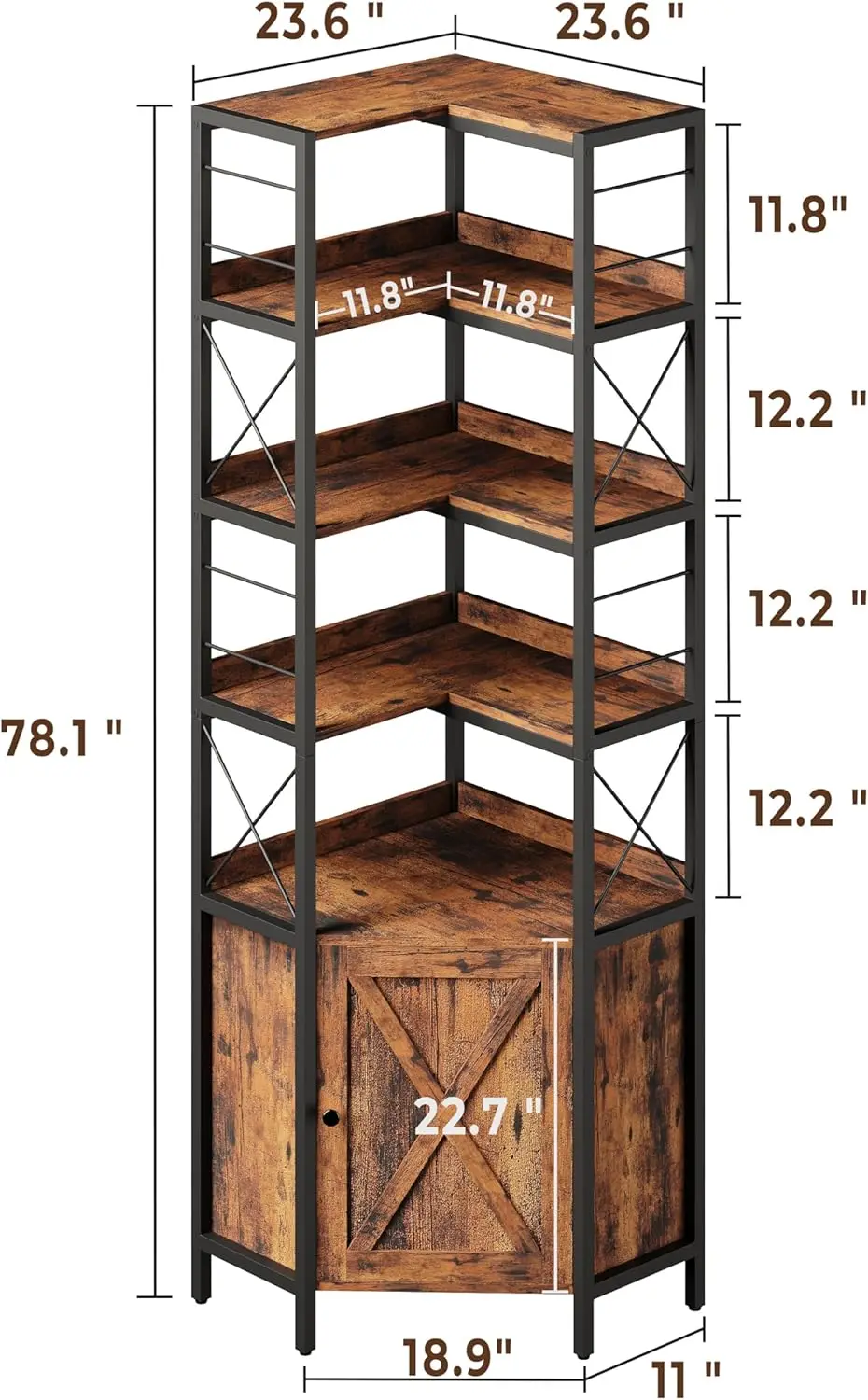 رف كتب مكون من 5 طبقات مع حواجز، وخزانة كتب صناعية مع أبواب لغرفة المعيشة والمطبخ #3