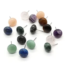 Natural Stone Tiger Eye Stone Amethyst Round Polished Beads Earrings Female Fashion Simple Stainless Steel Crystal Earrings 2pcs