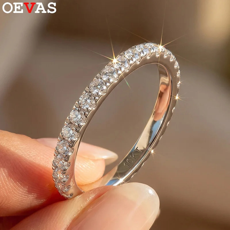 OEVAS 100% 925 Sterling Silver Sparkling 1 Row Full 2mm Moissanite Diamond Rings For Women Engagement Party Fine Jewelry Gifts