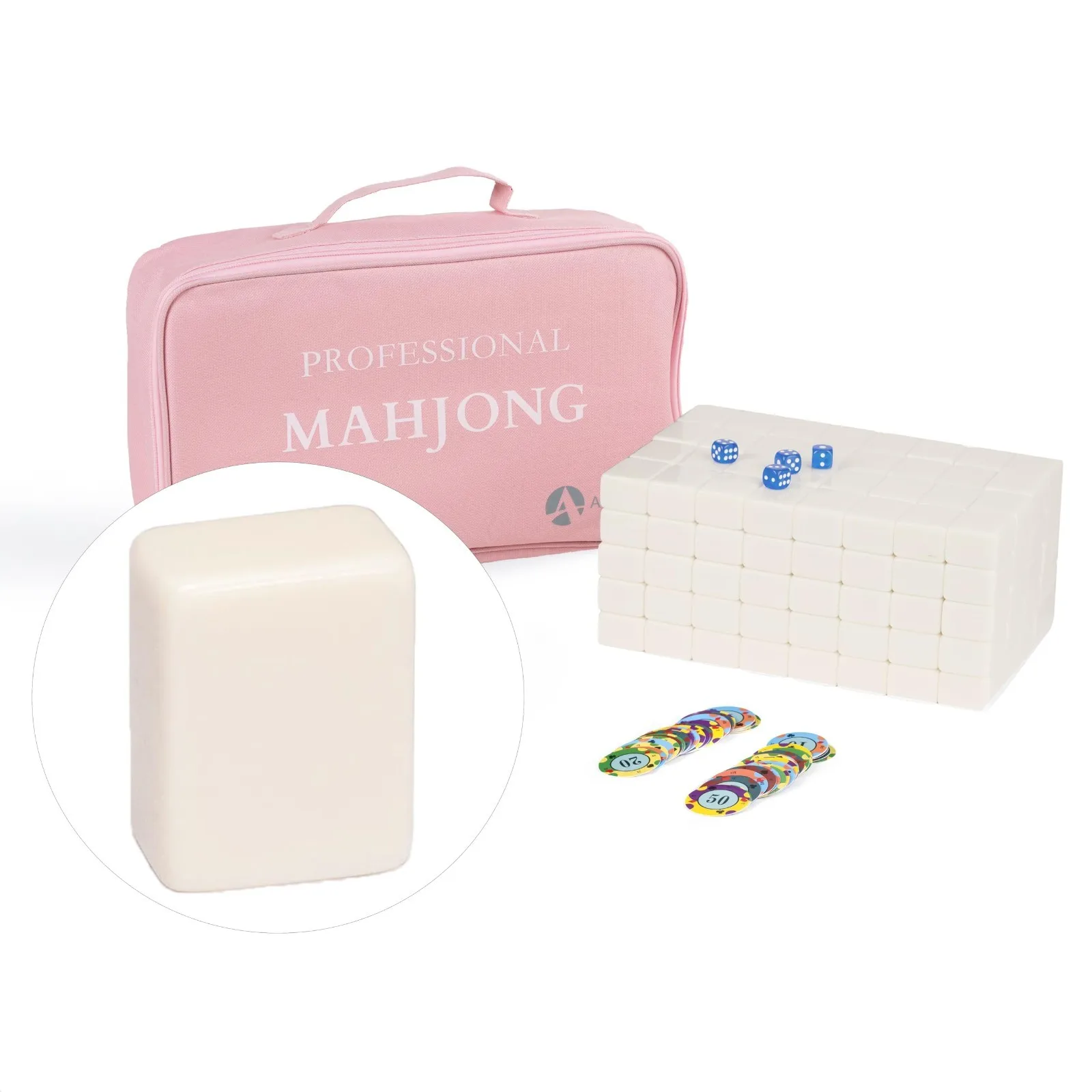 

Chinese Mahjong Game Set 144 Tiles 40mm Melamine Tiles with Storage Bag