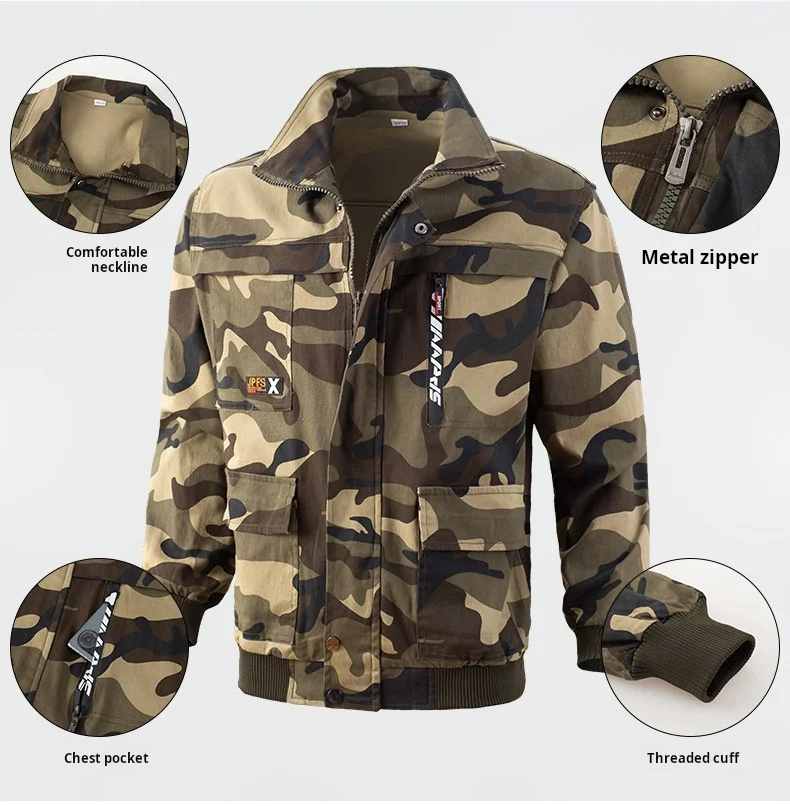 Work Clothes Spring and Autumn Men's Elastic Camouflage Clothing Work Clothes Welder Multi Pocket Labor Protection Clothing