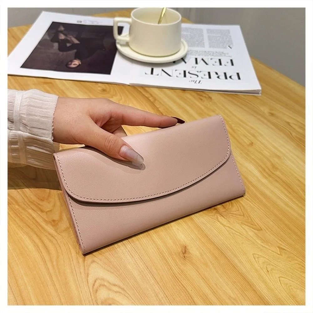 Elegant PU Leather Long Wallet Solid Color Multi Card Slot Trifold Purse Soft Foldable Money Bag for Men and Women