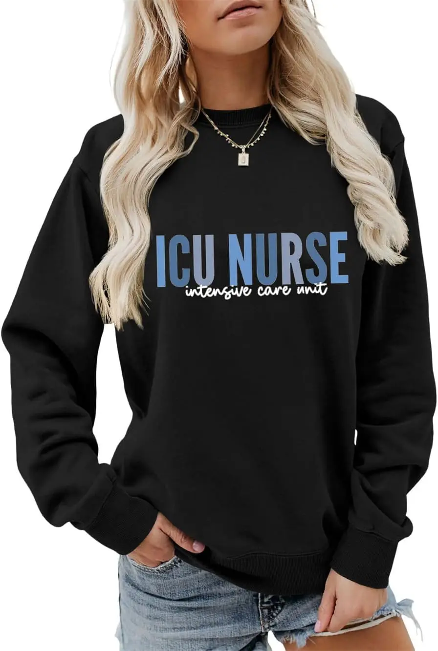 

ICU Nurse Sweatshirt Intensive Care Unit Sweatshirt Registered Nurse Shirts Women Crewneck ICU Nursing Pullover Tops