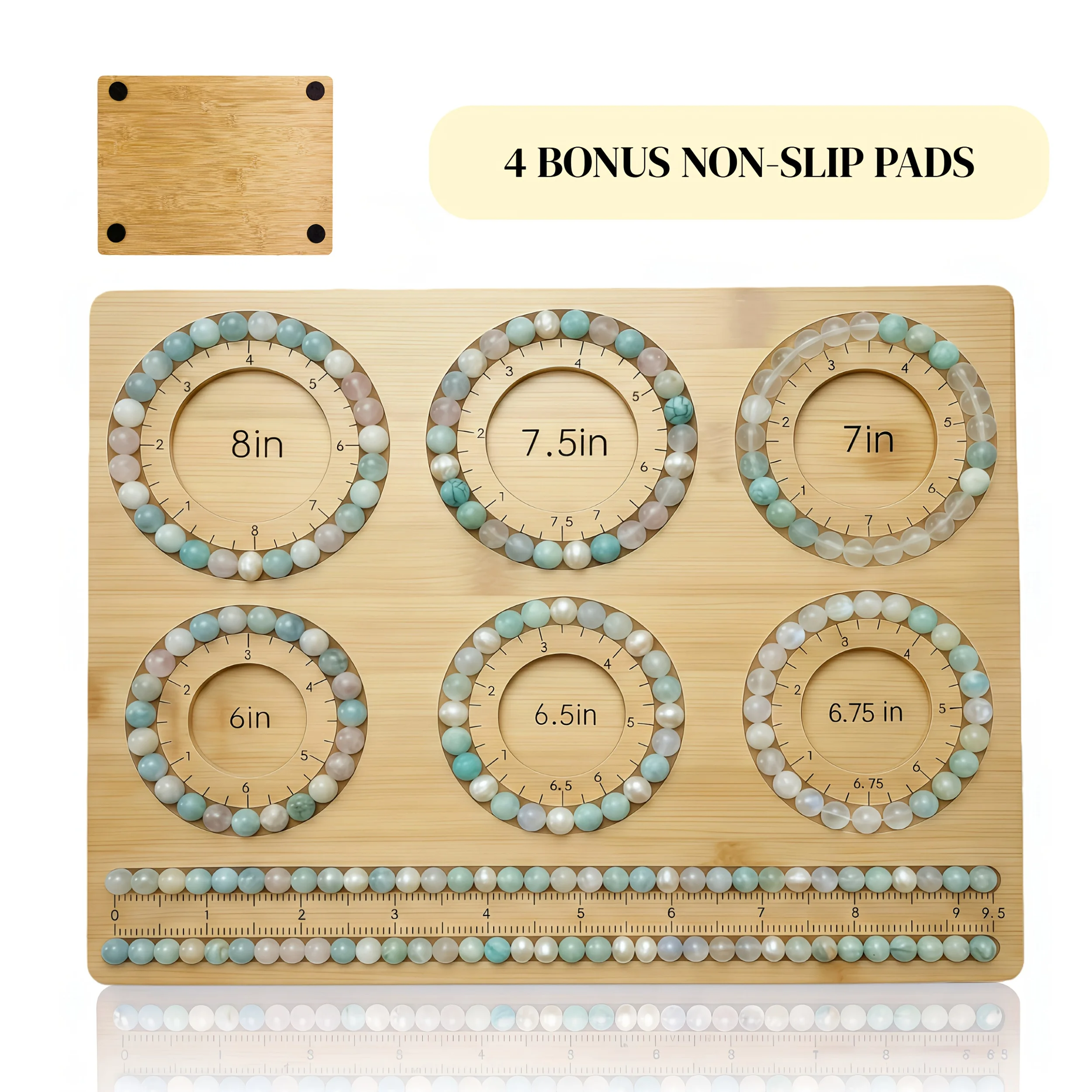 DIY Jewelry Making Bead Board Bracelet Layout Tray with Inch Measurement Circles Multi‑Size Bracelet Maker Board 4 Non‑Slip Pads