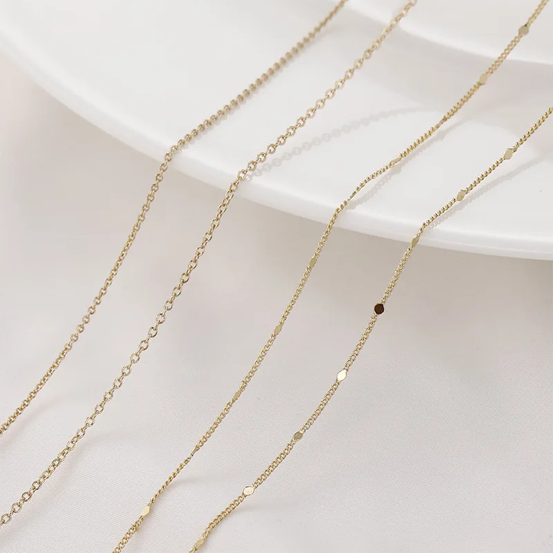 

Медная цепочка с покрытием из настоящего золота 14/18 карат, цепочка-крест, цепочка-диск, цепочка О-образной формы, материалы для изготовления браслетов и ожерелий своими руками, фурнитура