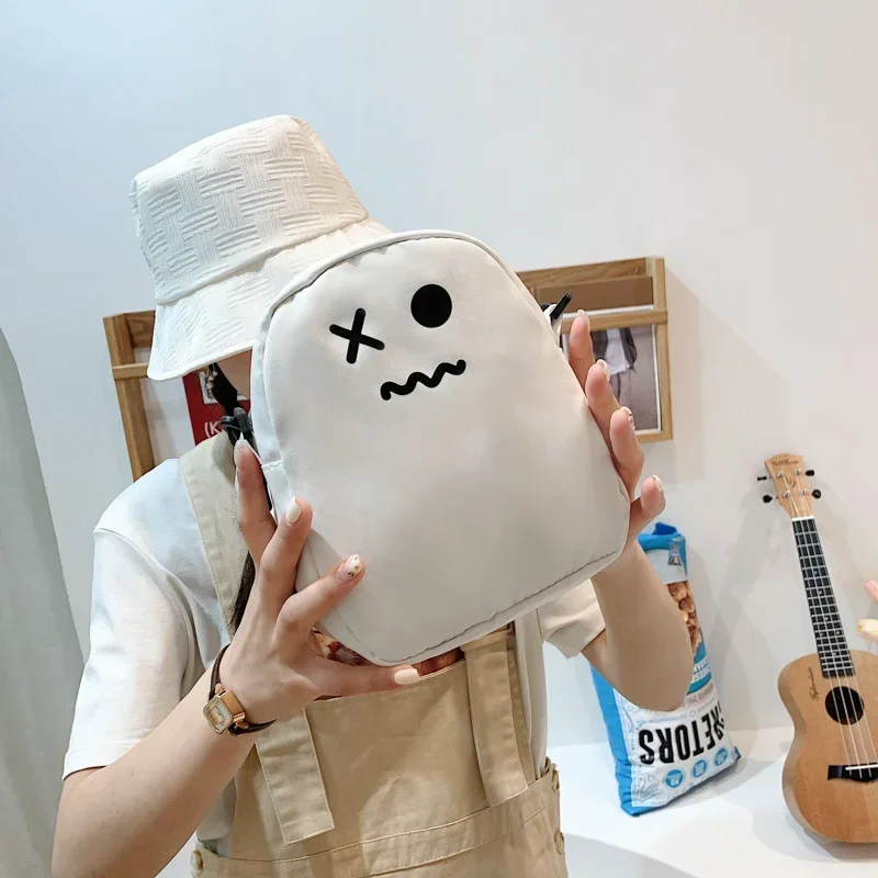 Black White Funny Cute Ghost Kawaii Women Canvas Bag Cartoon Harajuku Chic Ins Shopper Bag Women Shoulder Bags Large Capacity