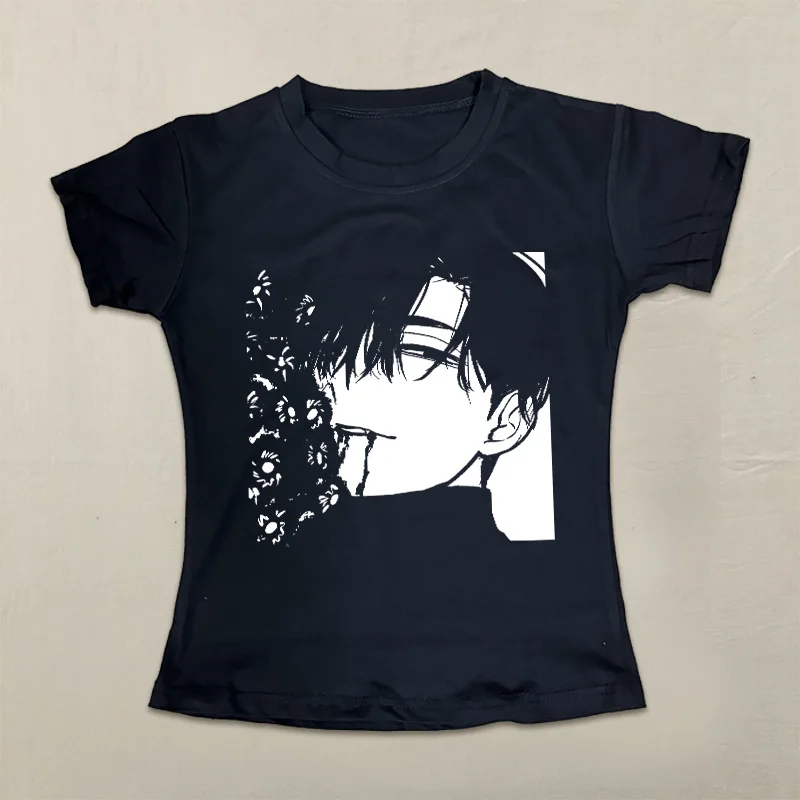 Y2k Style esthétique gothique imprimé graphique t-shirt Vintage Punk hauts Grunge débardeurs 2000s Emo fille haut court été femmes vêtements