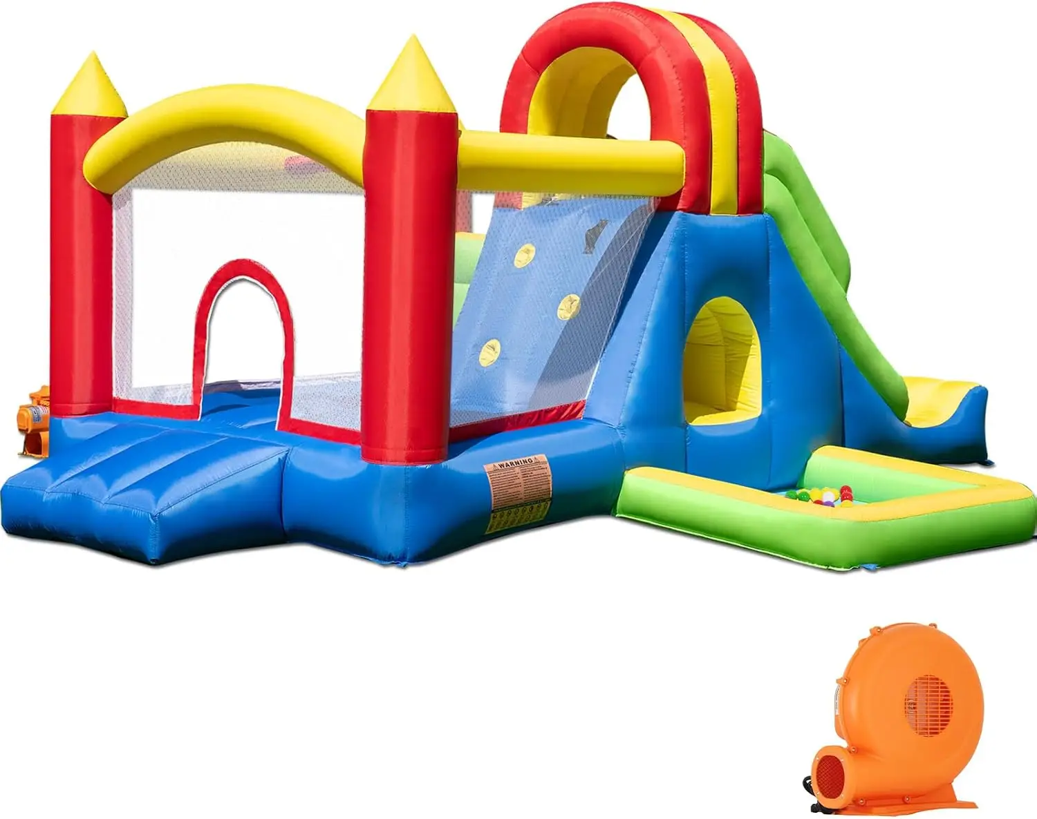 Großes Hüpfhaus für große Kinder – aufblasbarer Spielplatz mit hoher Rutsche, Kletterwand, Wasserbecken, Hüpfballgarten, Tunnel, Rin