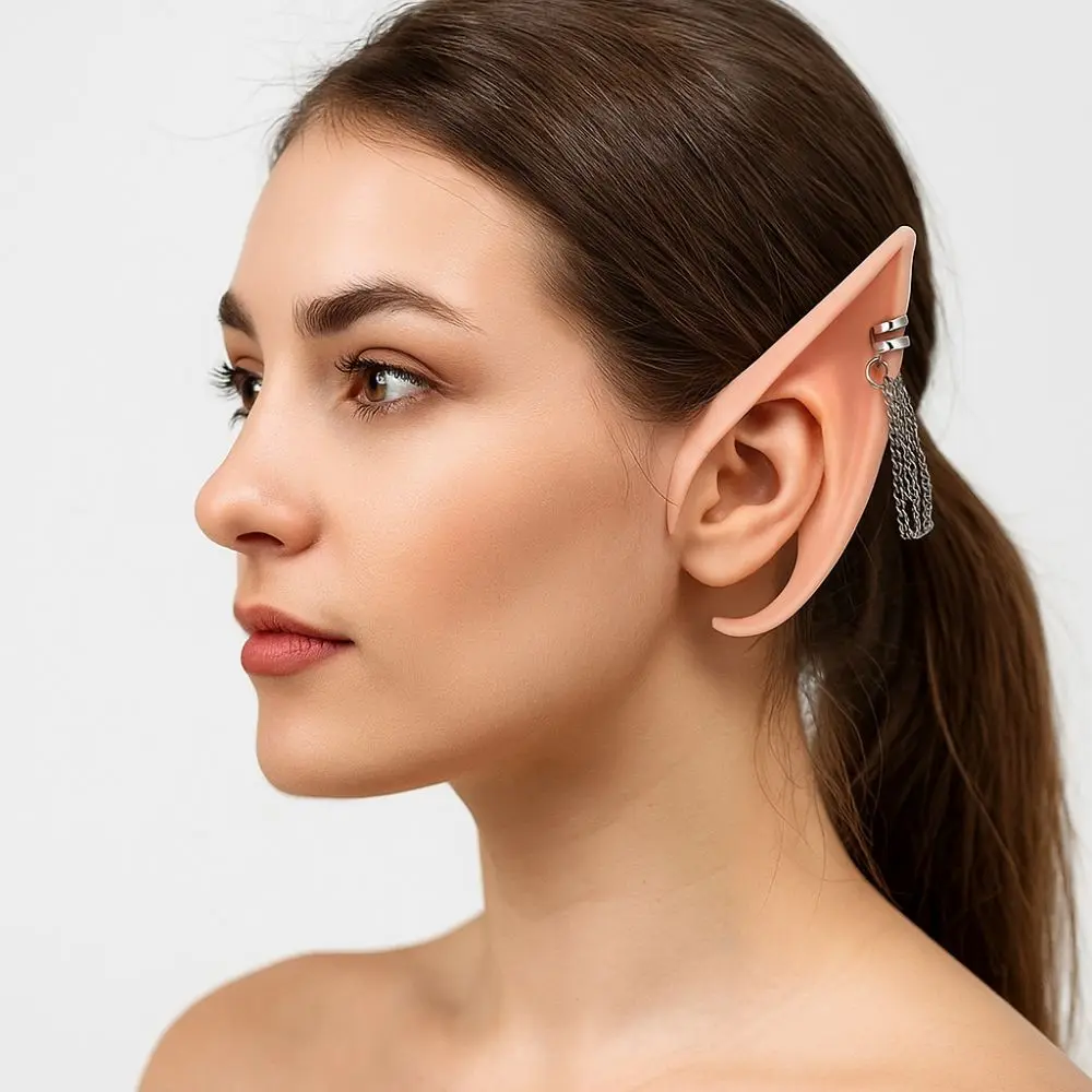 

1pair Creative Latex Elf Ears Cross with Earring False Ears Non-pierced Women Earrings Ear Cuff Jewelry Cosplay Accessories