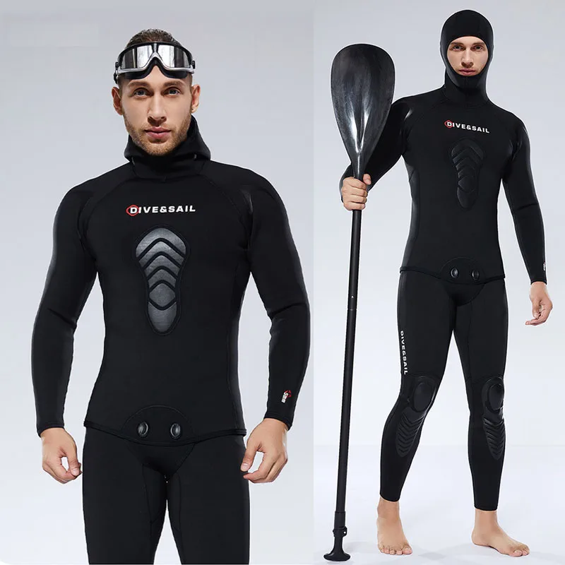 

2-piece 3mm Wetsuit Mens Neoprene Diving Wet Suits with Hoodie Long Sleeve No Zip Full Body Thermal Swim Scuba Dive Surfing Suit